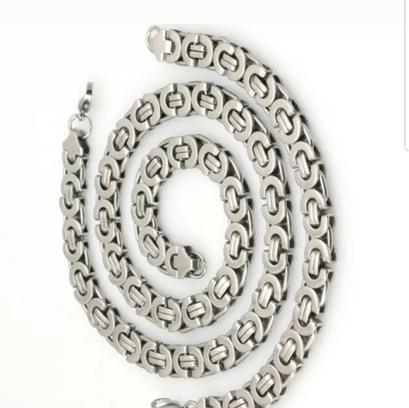 **SOLD** Silver Stainless Steel Flat Byzantine Lin - Picture 5 of 6